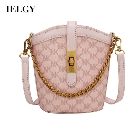 IELGY small pink retro niche design letter texture bucket messenger bag