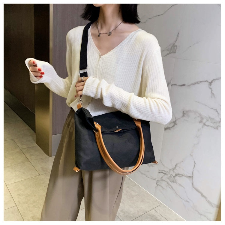 IELGY Woman's bag Casual Large capacity Official document Crossbody One shoulder Black Canvas White Large