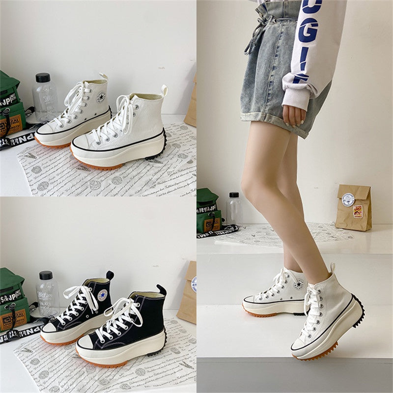 IELGY women's sports style is thin hip-hop canvas shoes platform high-top laces