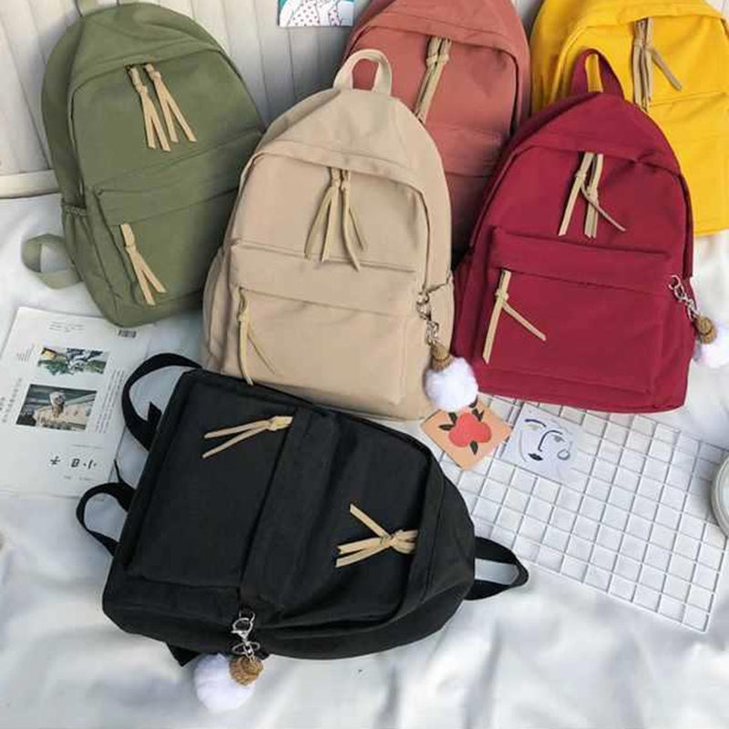 IELGY Korean schoolbag female simple black wild canvas backpack trend