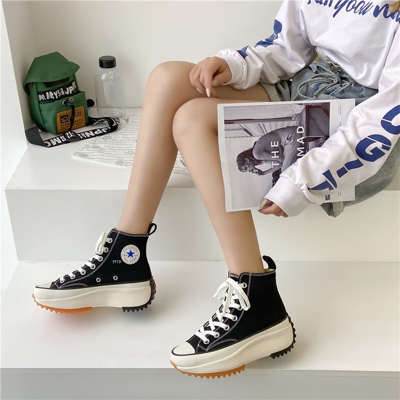 IELGY women's sports style is thin hip-hop canvas shoes platform high-top laces