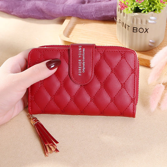 IELGY Women's Small Fragrant Style Lingge Wallet Tassel Hand Zipper Popular