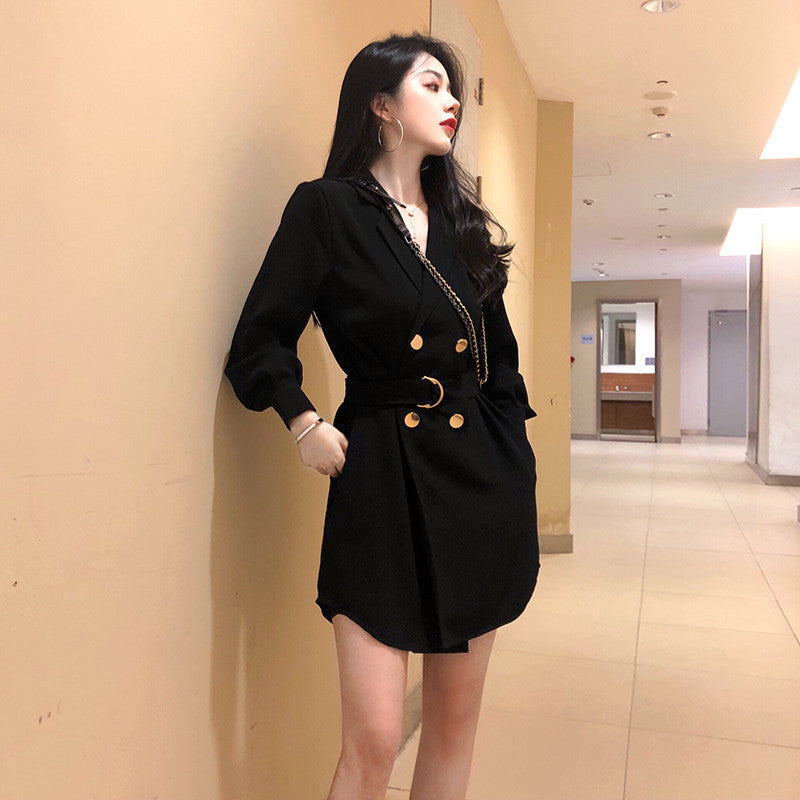 IELGY Women's clothes casual double breasted fashionable all-match long sleeves suits dresses plus size coats