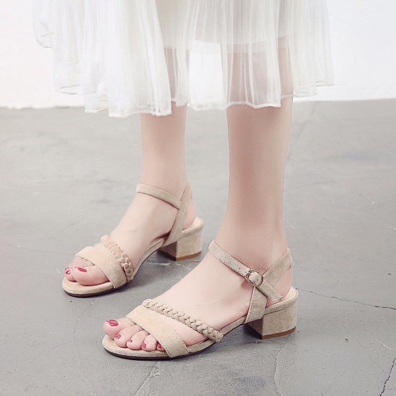 IELGY sandals female high-heeled Roman mid-heeled thick heel fairy style all-match