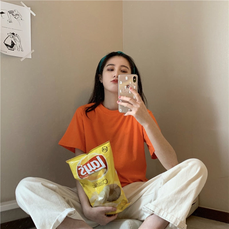 IELGY candy color short-sleeved T-shirt women's summer new loose-fitting blouse