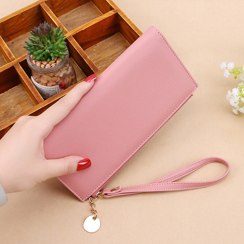 IELGY Simple Atmosphere Women's Wallet Korean Solid Color Large Capacity Wristlet