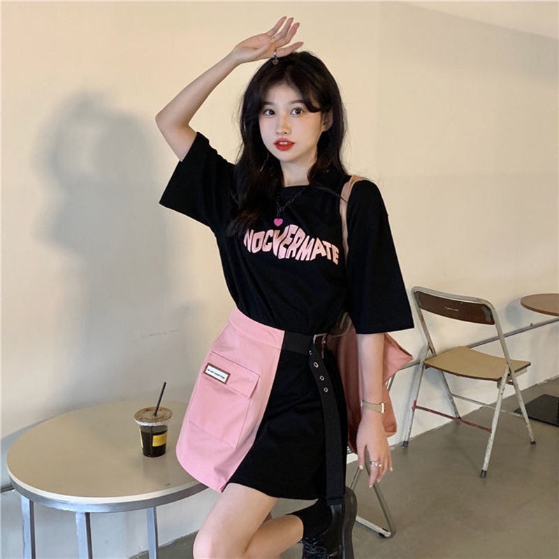 IELGY short-sleeved two-piece female design dress trend Large size cover meat suit