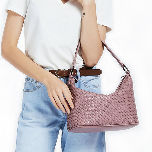 IELGY Women's bag One-shoulder Single Purple PU Woven All-match Soft surface Portable