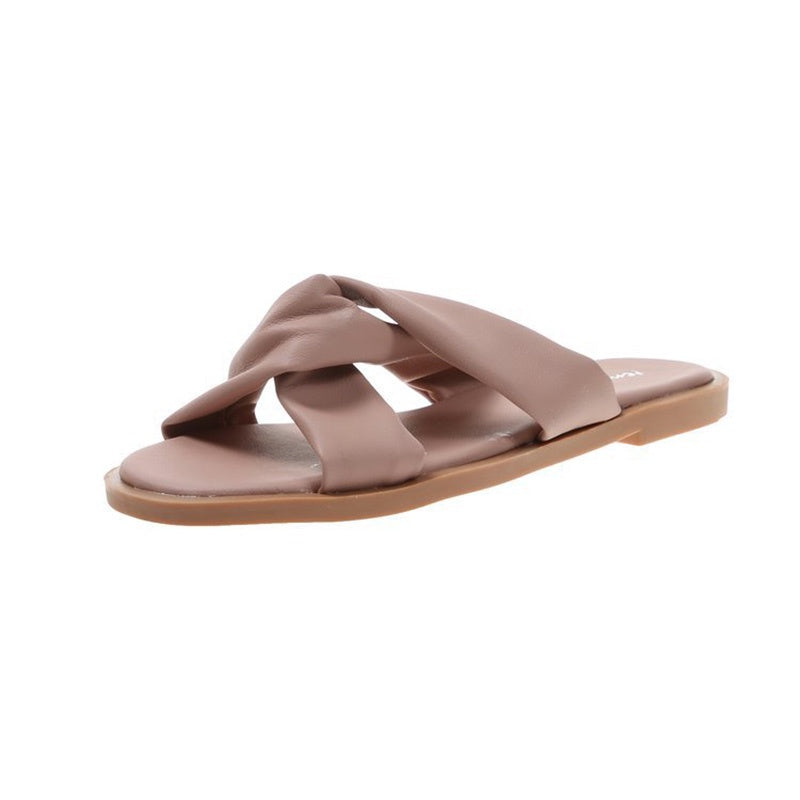 IELGY cross strap Korean woven surface all-match flat bottom women's slippers