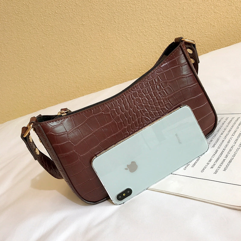 High level French small group design bag Vintage underarm bag method stick bag crocodile pattern Handbag celebrity handbag