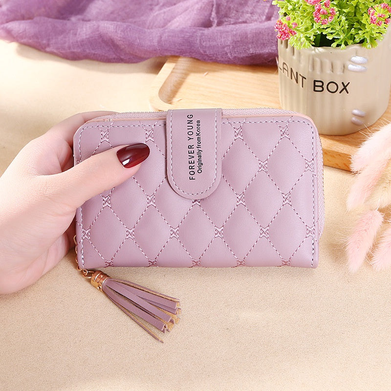 IELGY Women's Small Fragrant Style Lingge Wallet Tassel Hand Zipper Popular