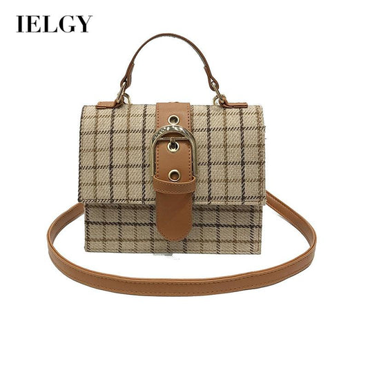 IELGY Women's bag portable all-match one shoulder lock plaid fashion casual square crossbody