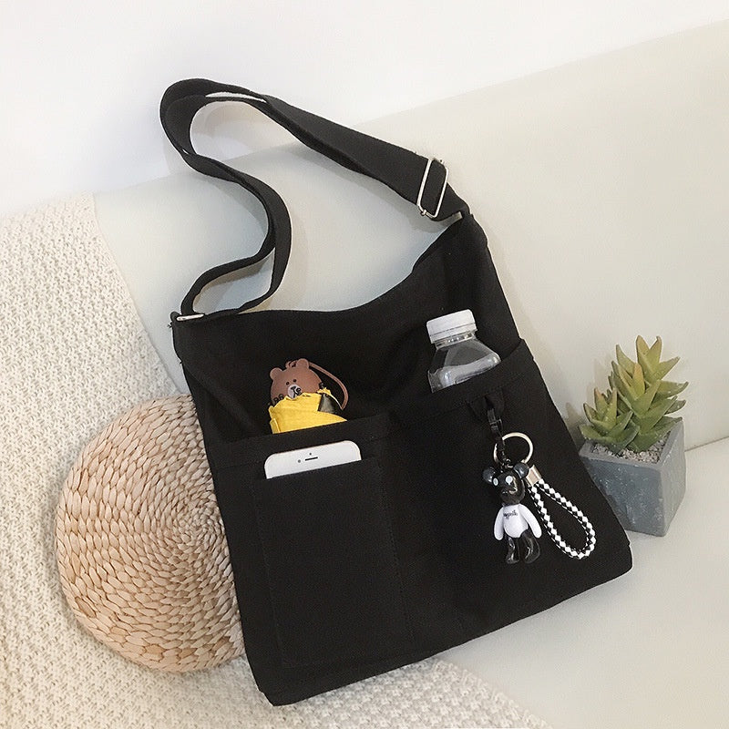 IELGY Canvas bag female crossbody Korean version of wild large-capacity school bag shoulder bag Literature and art backpack