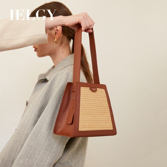 IELGY minimalist design ladder type woven stitching bucket portable handbag
