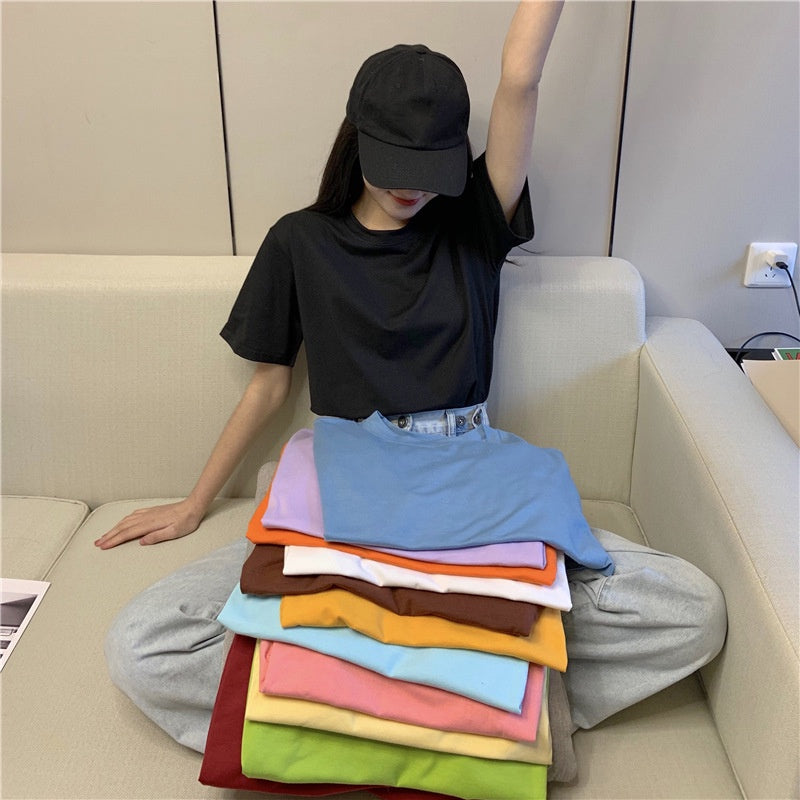 IELGY candy color short-sleeved T-shirt women's summer new loose-fitting blouse