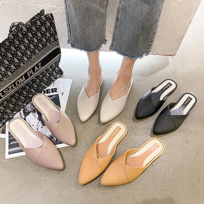 IELGY casual Korean style solid color fashion outer wear Baotou slippers