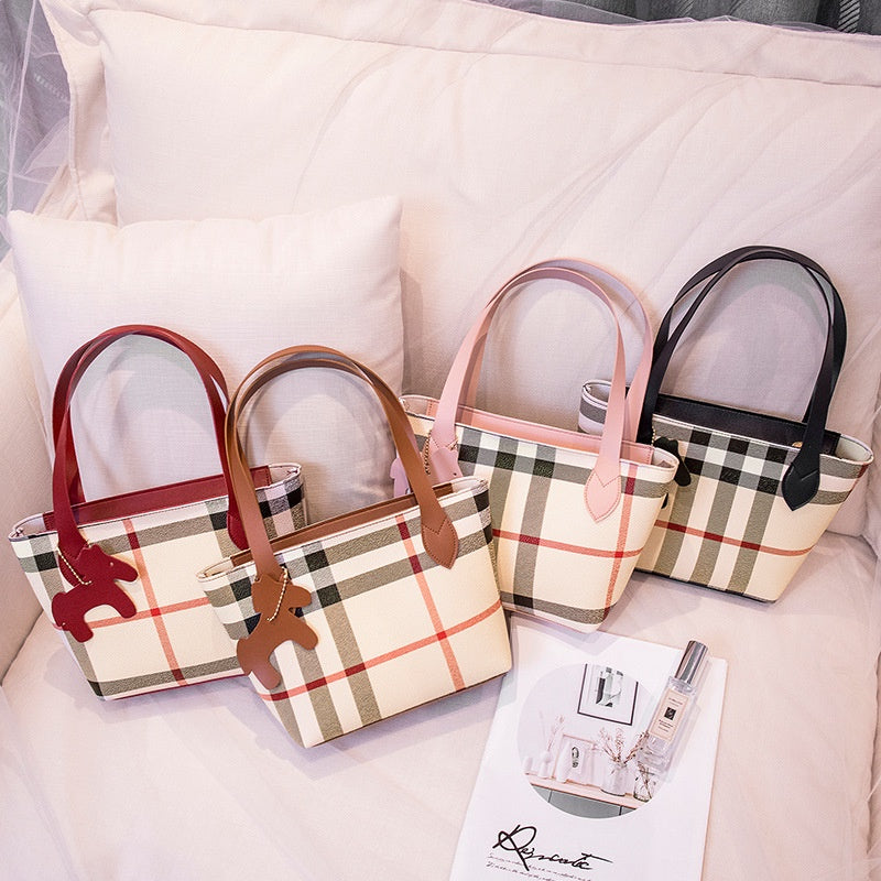 IELGY Change Storage Scottish check Everyday Fashion Light Makeup Brown small bag Print Women's handbag
