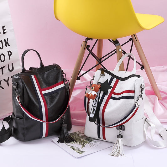 IELGY Backpack female large capacity ladies Europe and America ribbon multi-function backpack