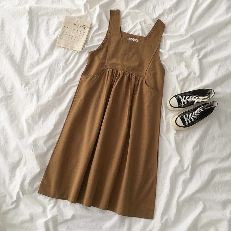 IELGY Korean style student all-match sleeveless suspender dress Solid color can be used inside