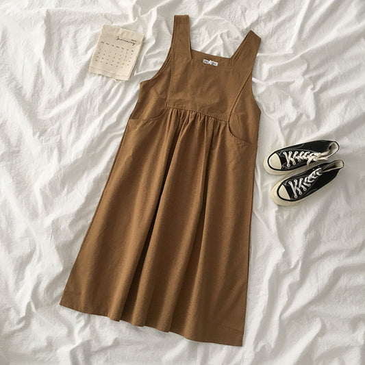 IELGY Korean style student all-match sleeveless suspender dress Solid color can be used inside