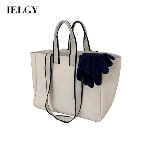 IELGY Women's bag versatile large capacity black fashionable one shoulder simple casual portable canvas