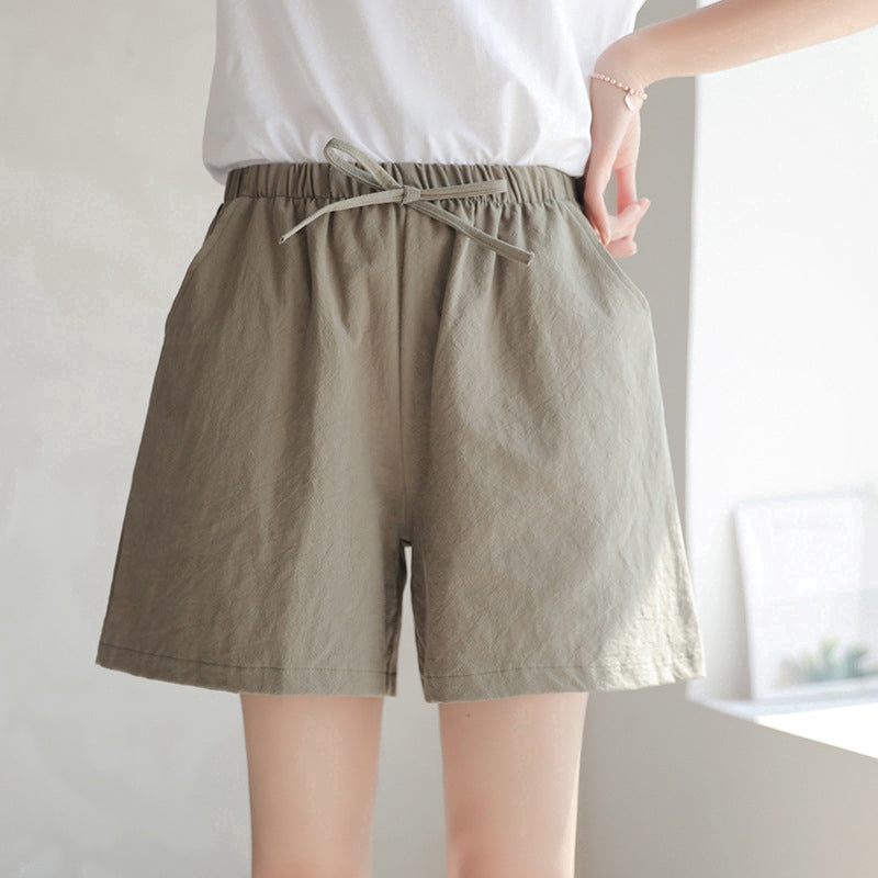 IELGY Loose linen cotton linen large size student sports casual shorts female wide leg pants