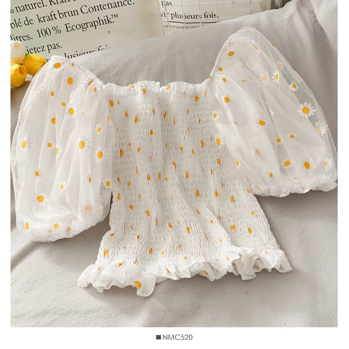 IELGY Little said chrysanthemum short sleeve women's puff sleeve shirt