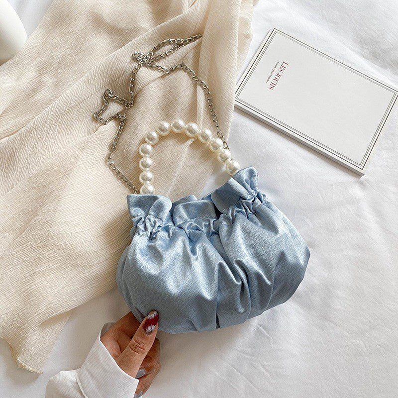 IELGY Pleated silk pearl women's chain fashion handbag