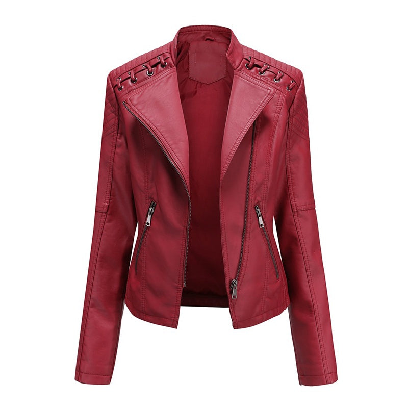 IELGY new spring and autumn women's leather jacket women's short jacket slim thin leather jacket ladies motorcycle clothing