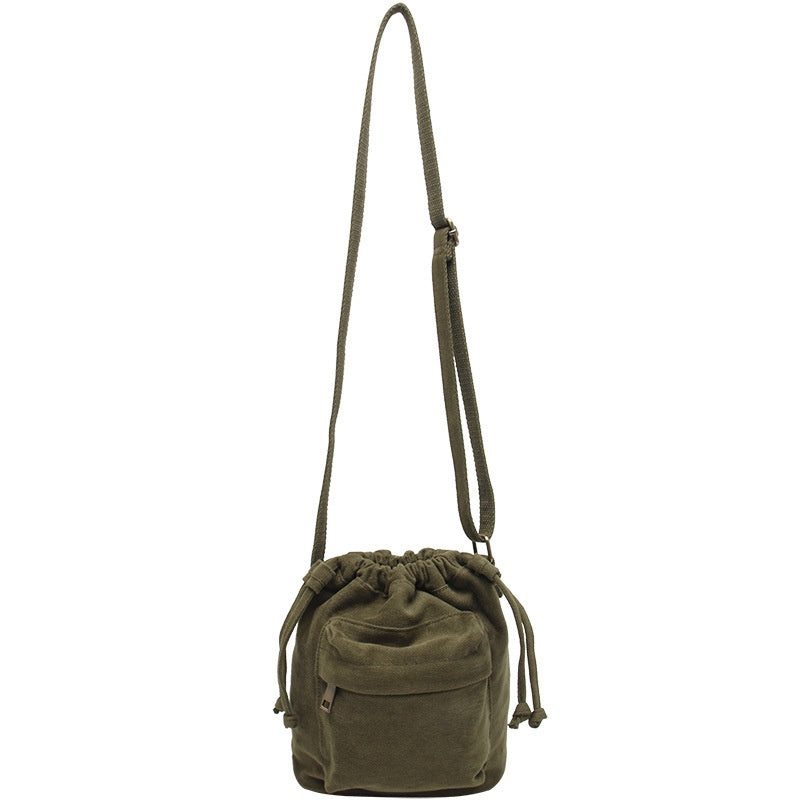 IELGY Korean version Women's bag multi-color optional large capacity canvas drawstring zipper crossbody bucket bag shoulder bag small cloth bag