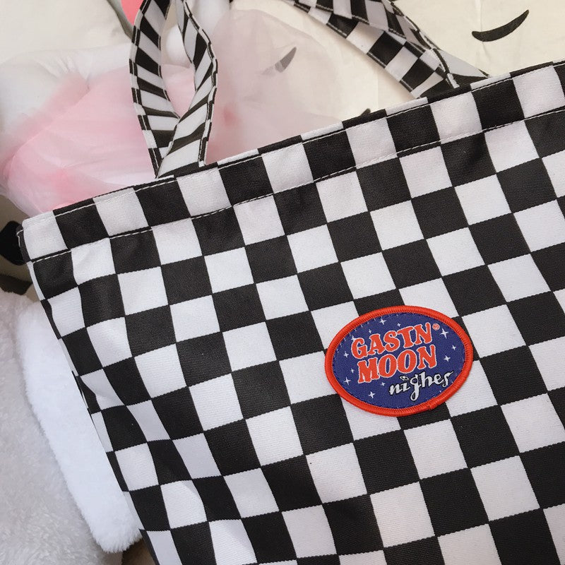 IELGY canvas bag handbag retro ins the same paragraph checkerboard shoulder bag