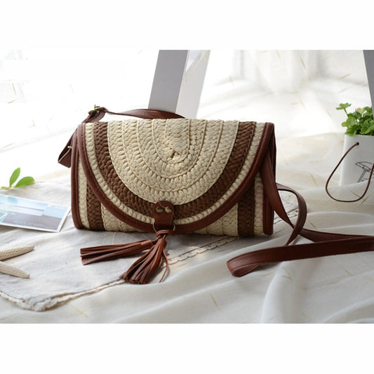 Diagonal shoulder straw bag rattan bag