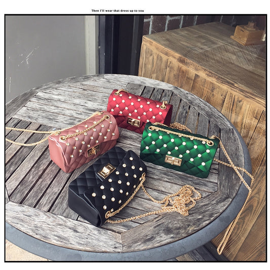 Matte matte jelly bag with drill chain shoulder bag crossbody bag