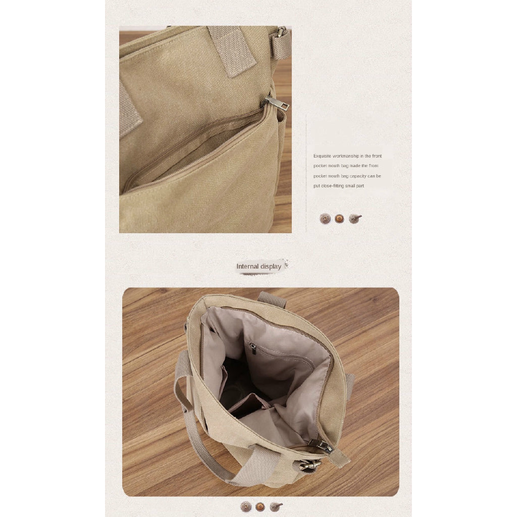 IELGY canvas bag women's shoulder all-match canvas bag Japanese retro large capacity