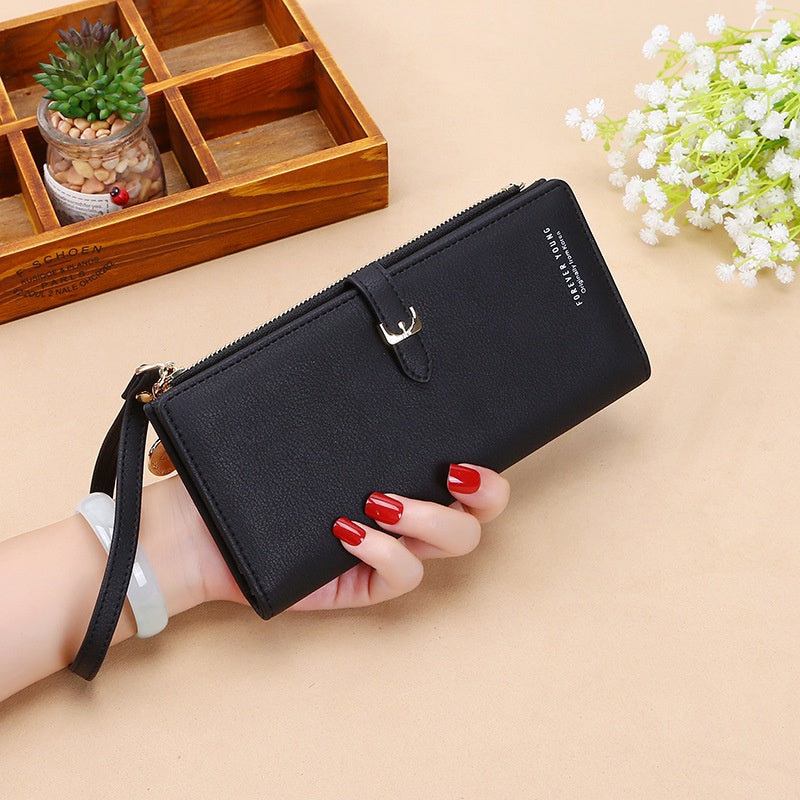 IELGY Simple Atmosphere Women's Wallet Korean Solid Color Large Capacity Wristlet