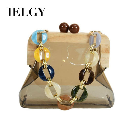 IELGY Korea Acrylic Wood Clip Transparent Jelly Pack Handbag Shoulder Messenger Bag