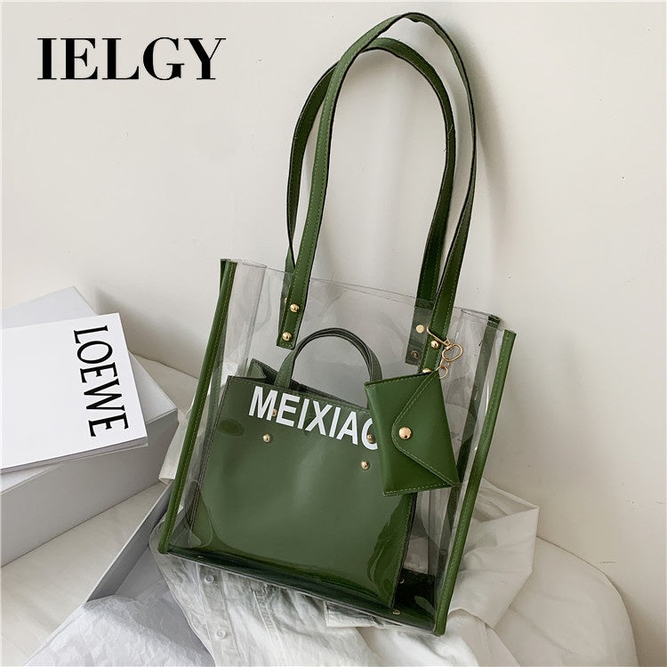 IELGY Jelly large transparent bag capacity, photo capacity and women's tote bag
