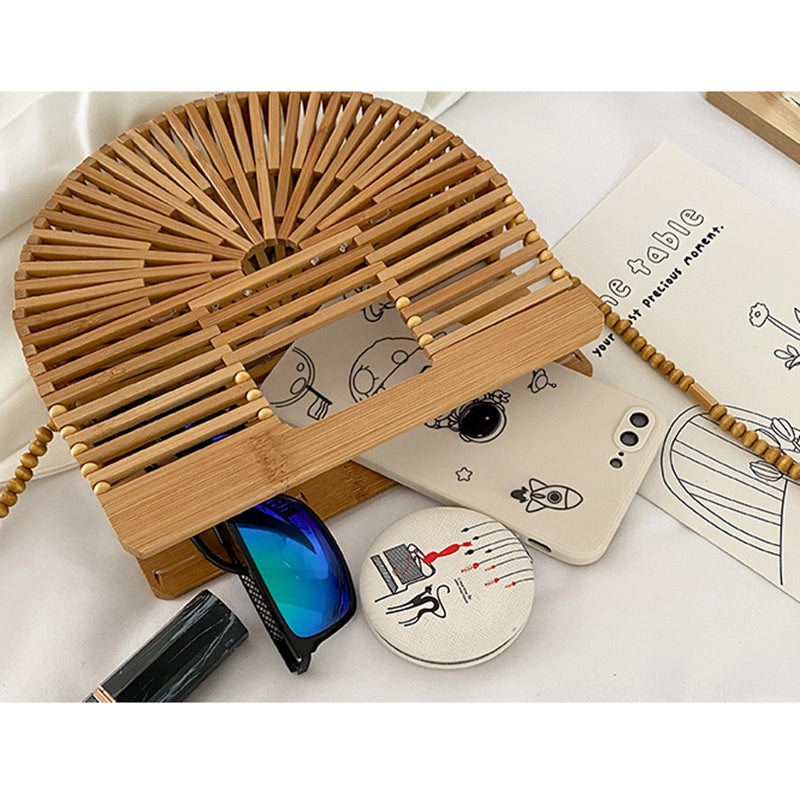 IELGY Hollow Fashion Messenger Bag Women's Bamboo Half Round Beach