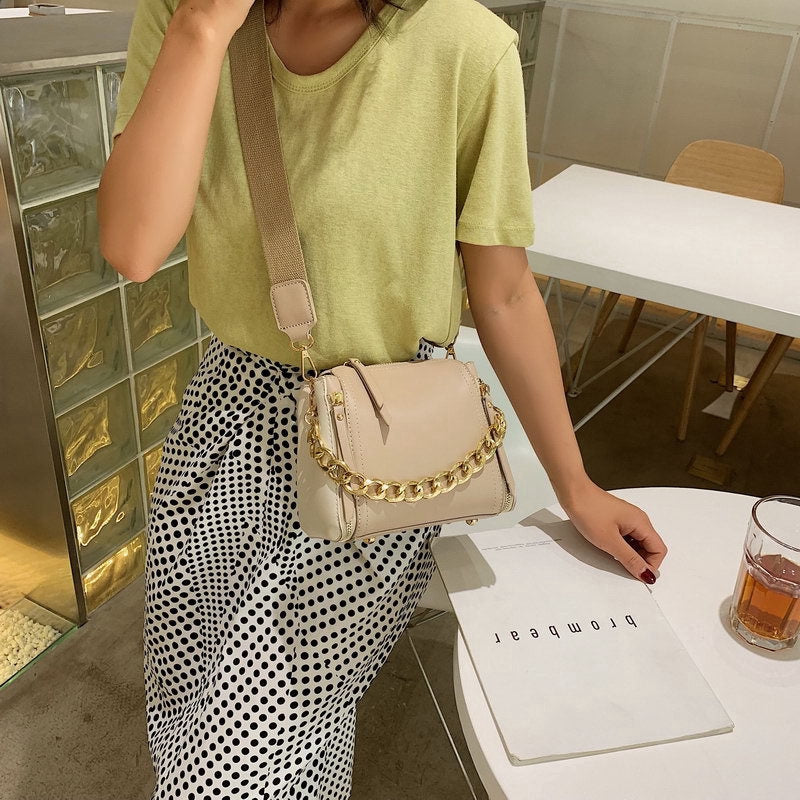 IELGY Contrast Chain Portable Bucket Bag Broadband Shoulder Crossbody Bag