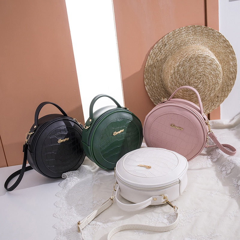 IELGY female bag Korean style trendy crocodile pattern small round bag shoulder diagonal bag