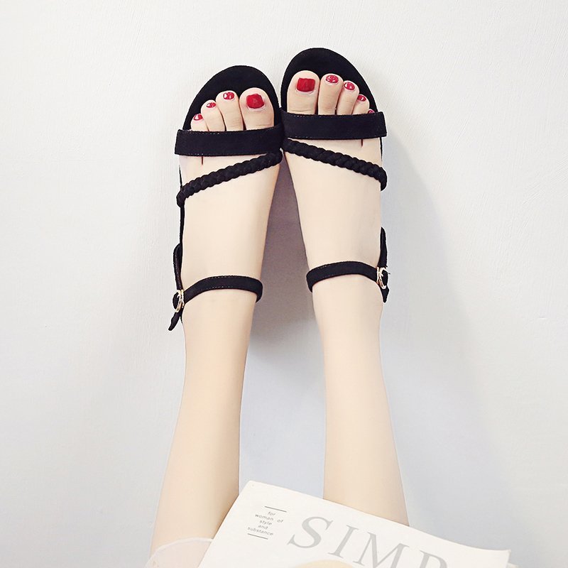 IELGY sandals female high-heeled Roman mid-heeled thick heel fairy style all-match