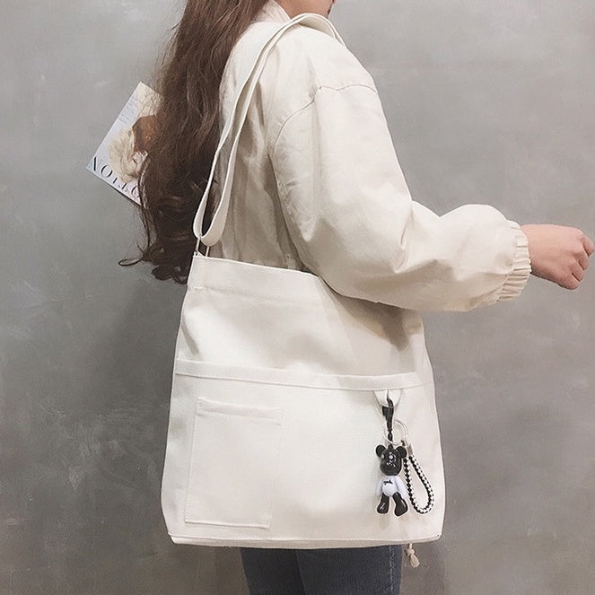 IELGY Canvas bag female crossbody Korean version of wild large-capacity school bag shoulder bag Literature and art backpack