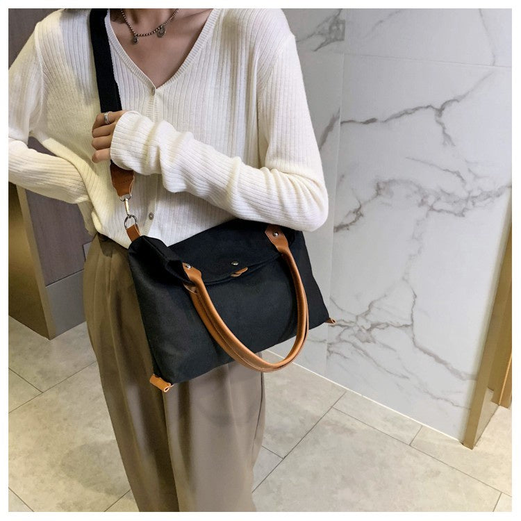 IELGY Woman's bag Casual Large capacity Official document Crossbody One shoulder Black Canvas White Large