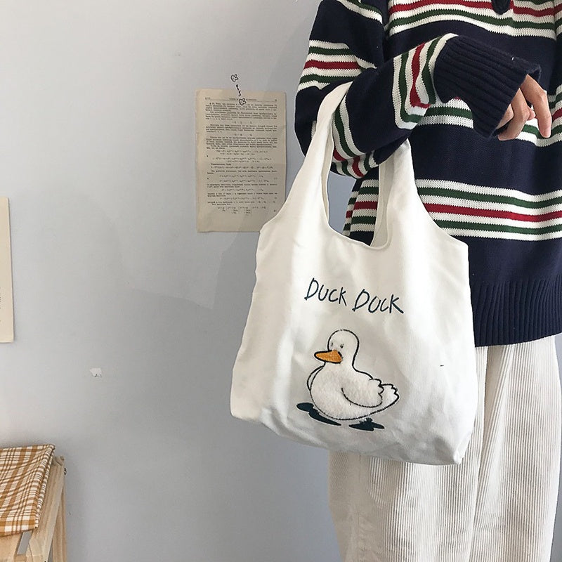 IELGY Japanese mini cute one-shoulder work canvas bag women