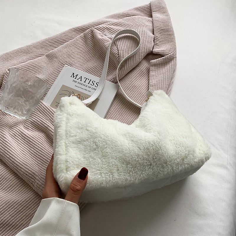 IELGY light and smooth zipper ladies plush solid color shoulder bag