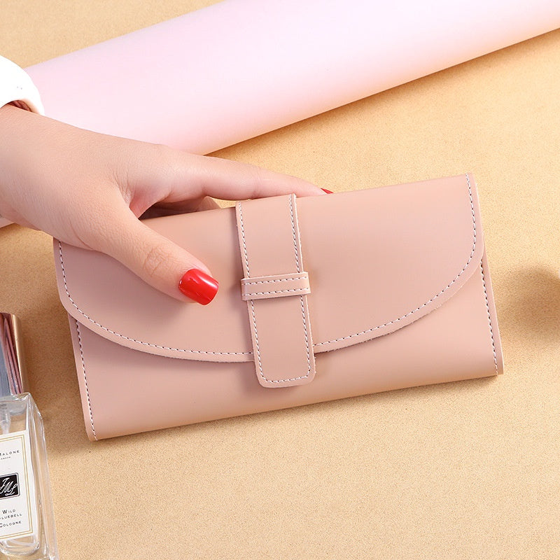 IELGY Solid Color Korean Wallet Women's Long Style Fashionable Multifunction Large-capacity Buckle