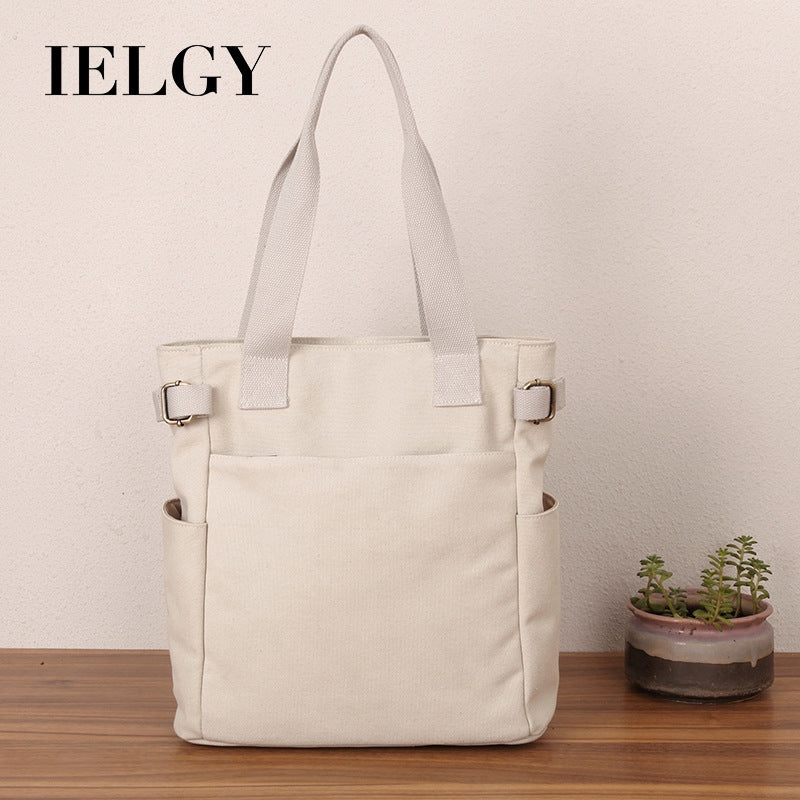 IELGY canvas bag women's shoulder all-match canvas bag Japanese retro large capacity
