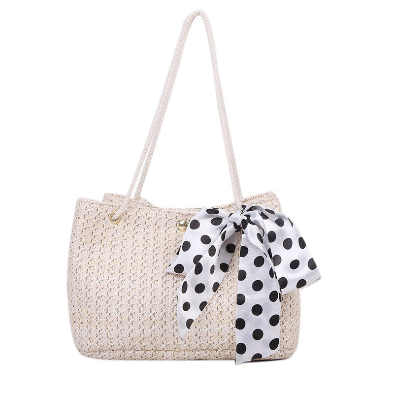 IELGY Korean retro bow woven bucket bag