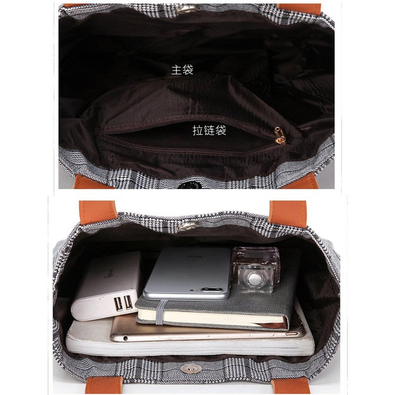 Literary plaid canvas bag shoulder bag