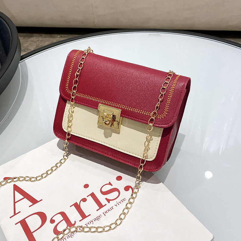IELGY Korean version Cell phone One shoulder Trendy Lock Chain Diagonal Black Square Women's bag